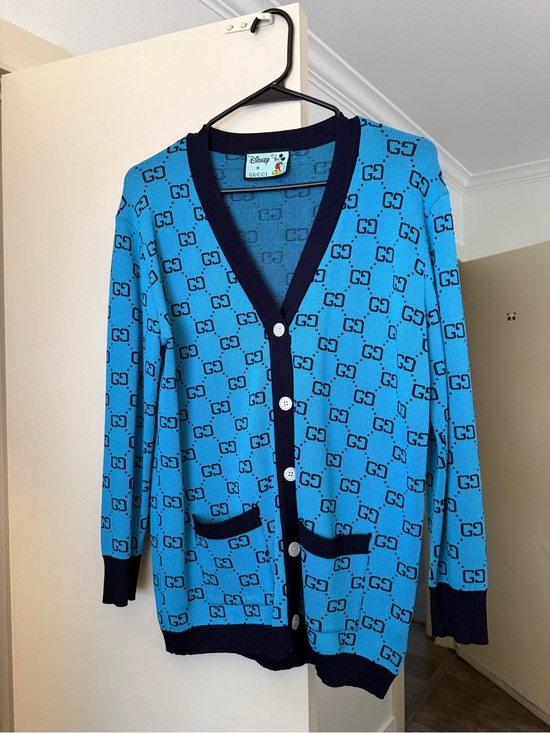 Gucci Sweaters - Gucci x Disney Blue Monogram Cardigan with Navy Trim